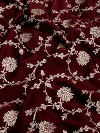 Indiehaat | Maroon Mashru Katan Silk Saree | Brocade