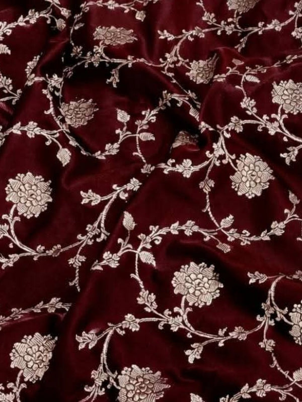 Indiehaat | Maroon Mashru Katan Silk Saree | Brocade