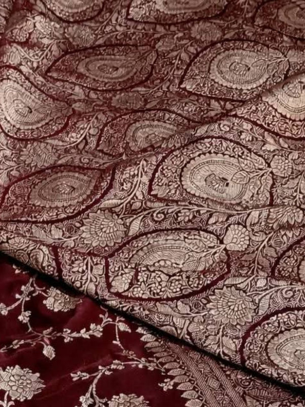Indiehaat | Maroon Mashru Katan Silk Saree | Brocade