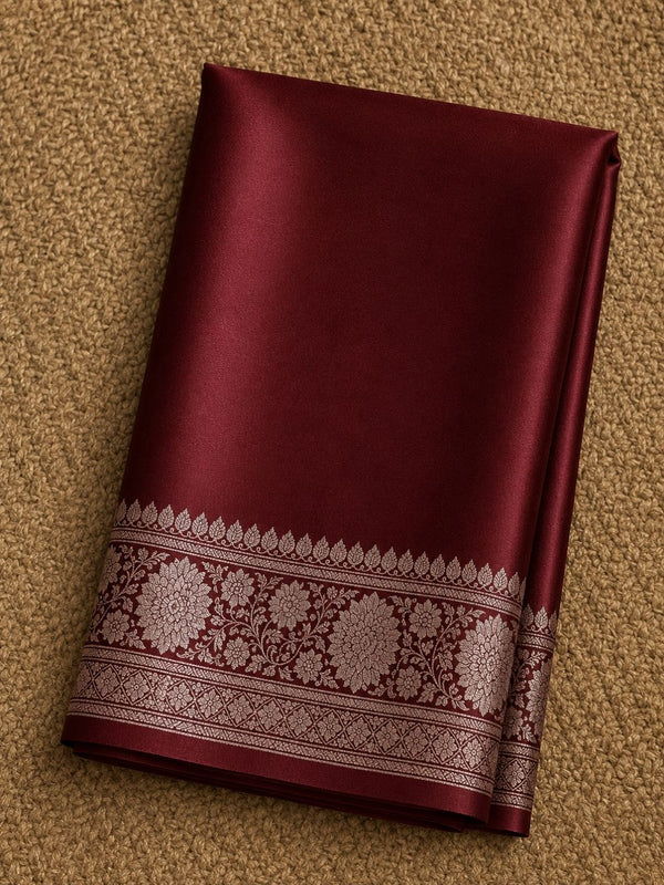 Indiehaat | Maroon Mashru Katan Silk Saree | Brocade