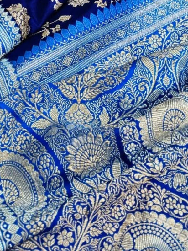 Indiehaat | Blue Mashru Katan Silk Saree | Brocade