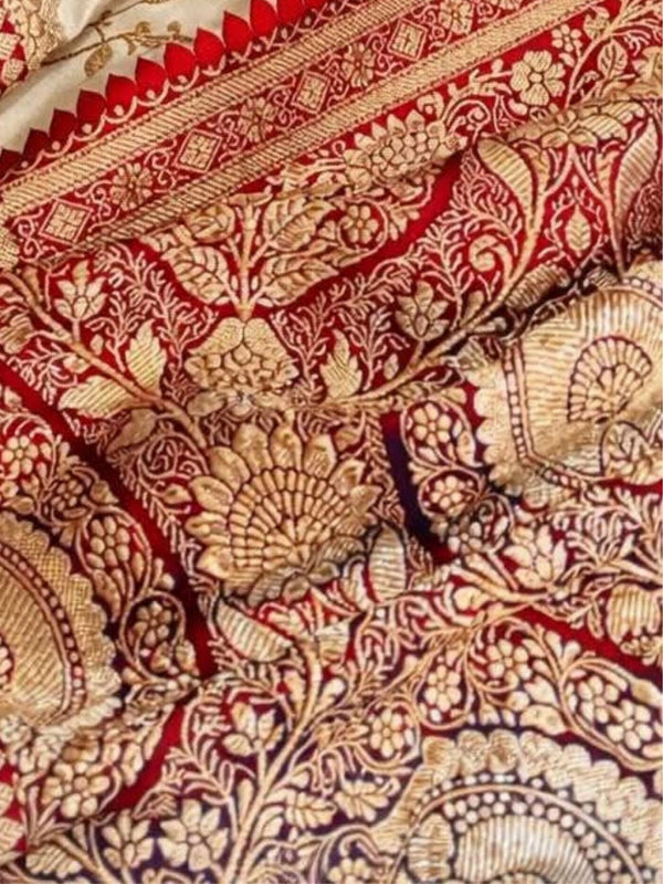 Indiehaat | White Mashru Katan Silk Saree | Brocade