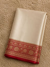 Indiehaat | White Mashru Katan Silk Saree | Brocade