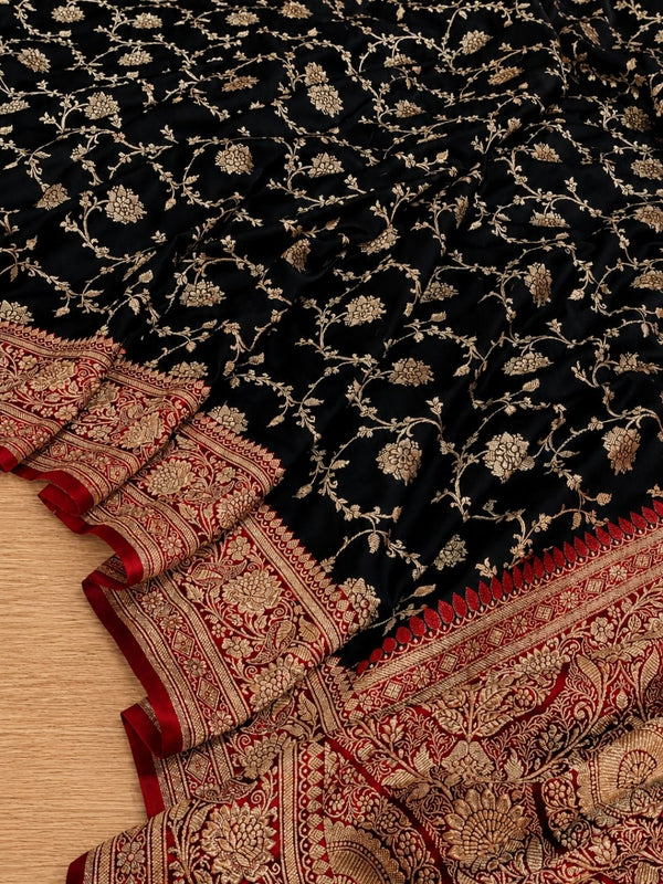 Indiehaat | Black Mashru Katan Silk Saree | Brocade