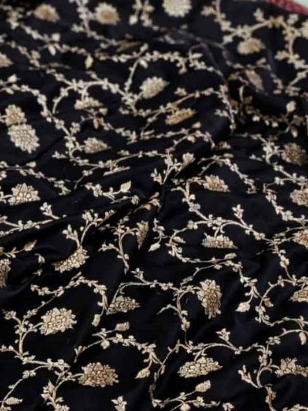 Indiehaat | Black Mashru Katan Silk Saree | Brocade