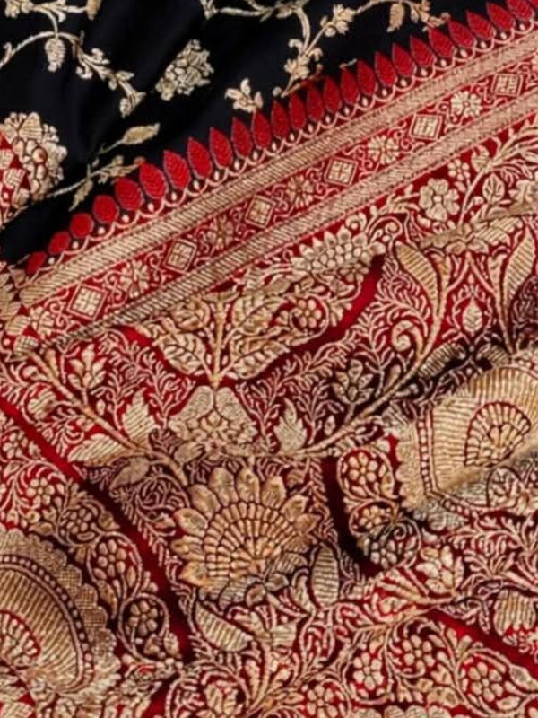 Indiehaat | Black Mashru Katan Silk Saree | Brocade