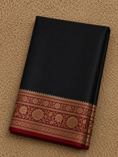 Indiehaat | Black Mashru Katan Silk Saree | Brocade