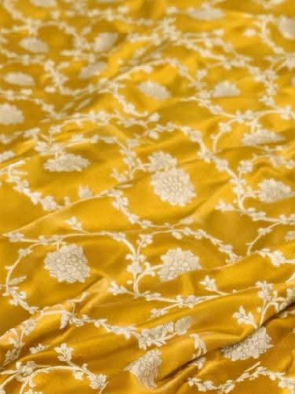 Indiehaat | Yellow Mashru Katan Silk Saree | Brocade