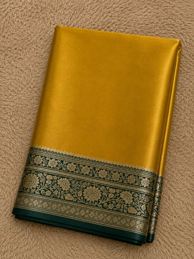 Indiehaat | Yellow Mashru Katan Silk Saree | Brocade