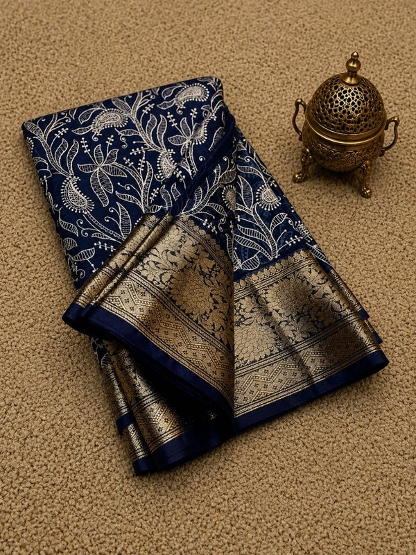 Indiehaat | Blue Organza Silk Saree | Embroidery