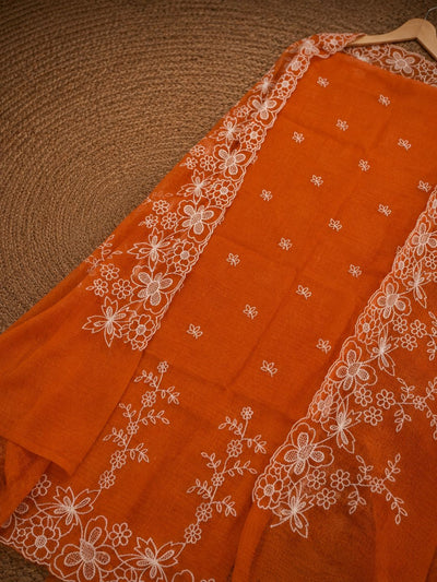 Sutrika Kota Doria Cutwork Suits (T+B+D) Orange