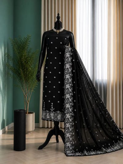 Indiehaat | Black Kota Doria Suit Set | Embroidery