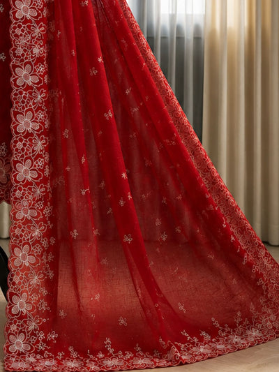 Indiehaat | Red Kota Doria Suit Set | Embroidery