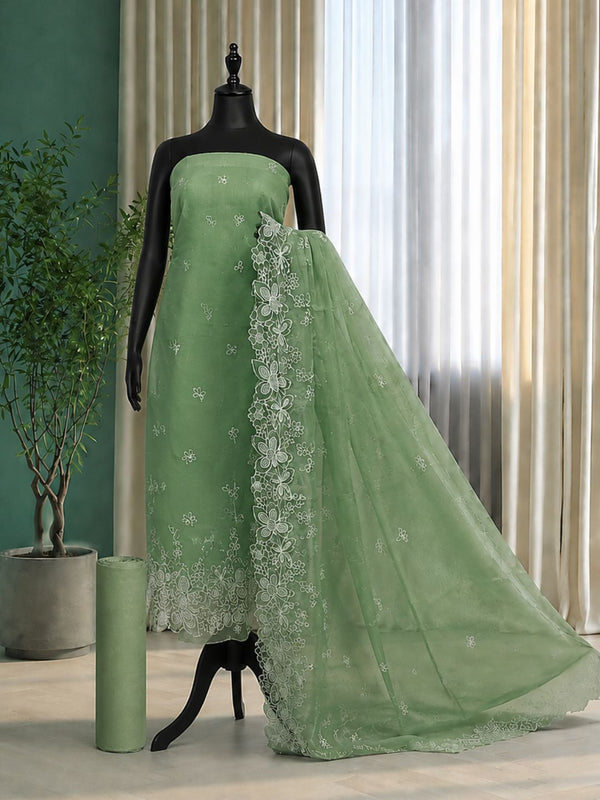 Indiehaat | Green Kota Doria Suit Set | Embroidery