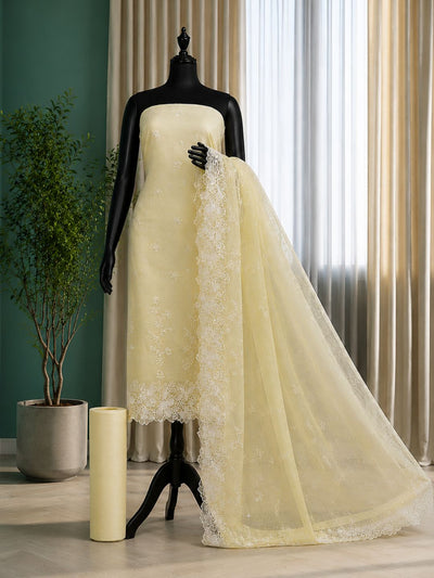 Sutrika Kota Doria Cutwork Suits (T+B+D) Light Yellow