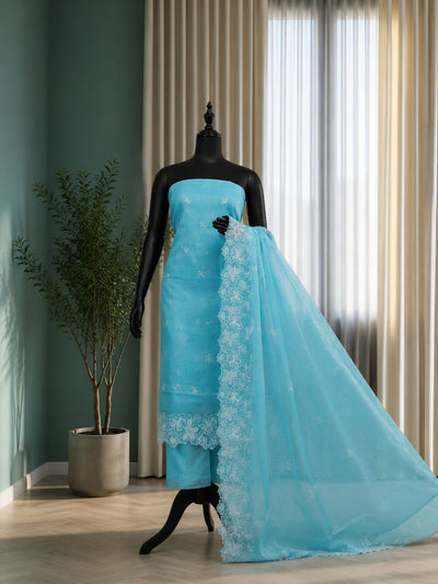 Sutrika Kota Doria Cutwork Suits (T+B+D) Sky Blue
