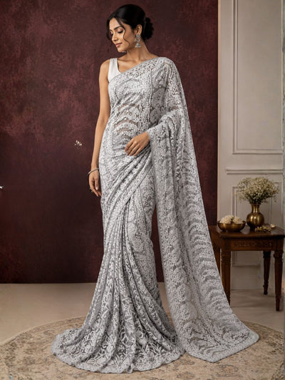 Taanvika Georgette Chikankari Saree Gray