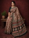 Indiehaat | Beige Chanderi Silk Kalamkari Saree