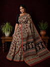 Indiehaat | Beige Chanderi Silk Kalamkari Saree