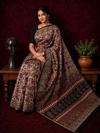 Kalamkari Vaibhav Chanderi Silk Saree Reed Beige