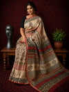 Indiehaat | Beige Chanderi Silk Kalamkari Saree
