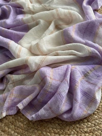Indiehaat | Purple & White Pure Linen Jamdani Saree