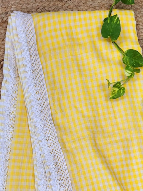Mihika Pure Mul Cotton Handloom Saree Yellow