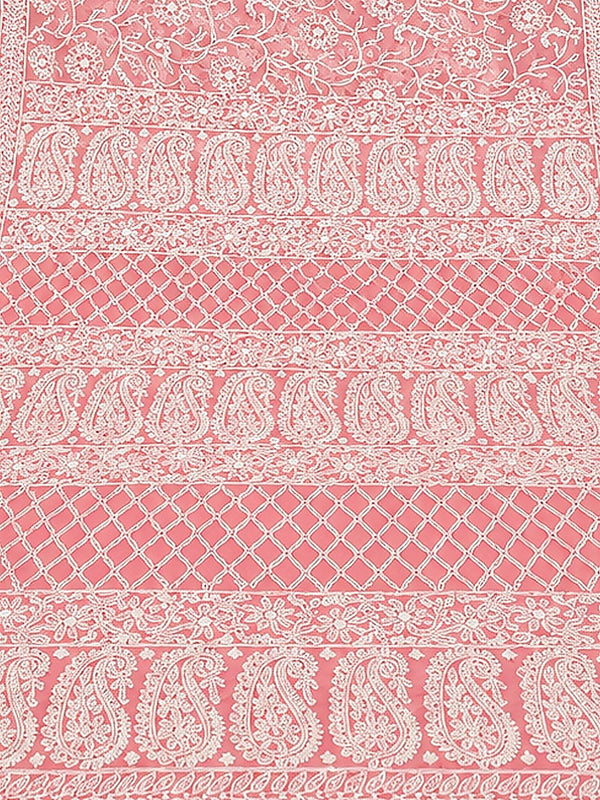 Indiehaat | Peach Georgette Chikankari Saree | Party Wear