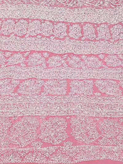 Indiehaat | Pink Georgette Chikankari Saree | Party Wear