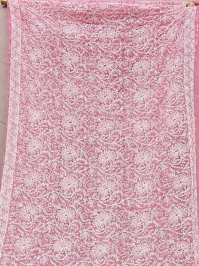 Indiehaat | Pink Georgette Chikankari Saree | Party Wear