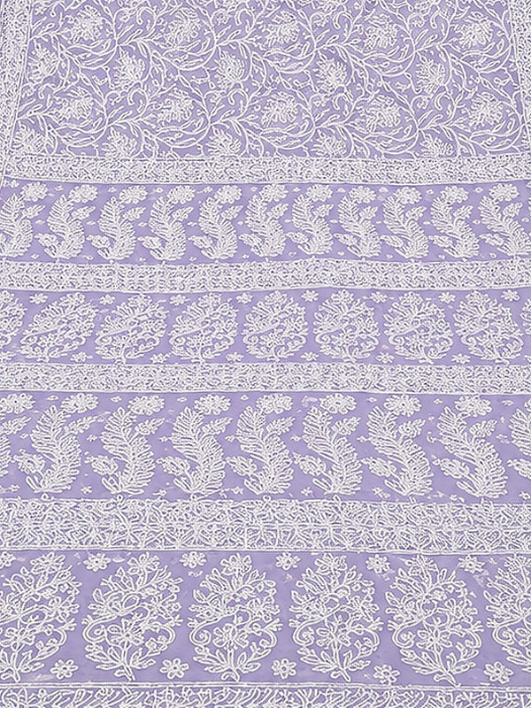 Indiehaat | Purple Georgette Chikankari Saree | Party Wear