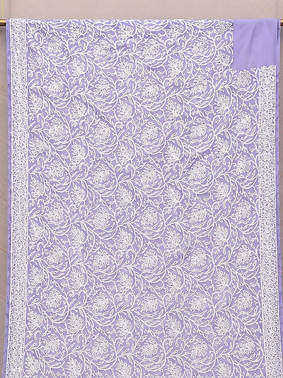 Indiehaat | Purple Georgette Chikankari Saree | Party Wear