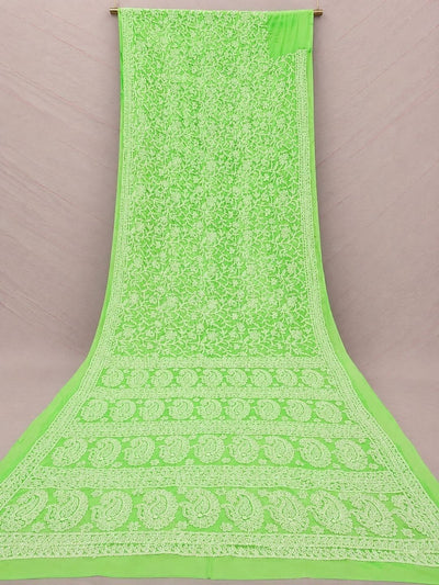 Indiehaat | Green Georgette Chikankari Saree | Party Wear