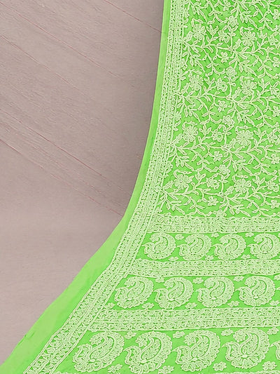 Indiehaat | Green Georgette Chikankari Saree | Party Wear