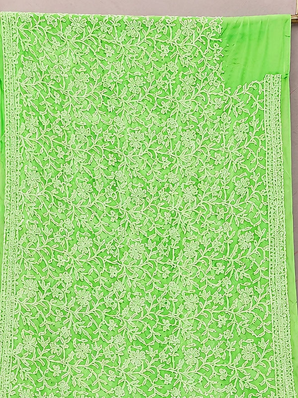 Indiehaat | Green Georgette Chikankari Saree | Party Wear