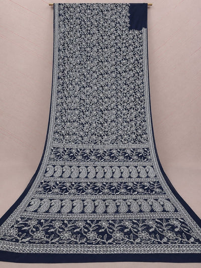 Indiehaat | Blue Georgette Chikankari Saree | Party Wear