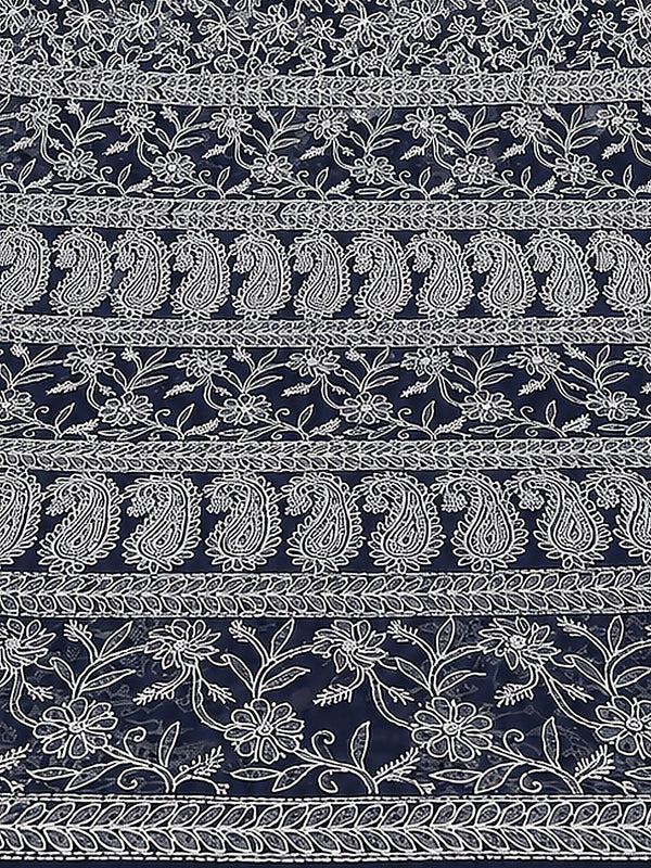 Indiehaat | Blue Georgette Chikankari Saree | Party Wear