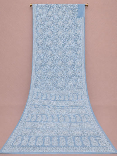 Indiehaat | Blue Georgette Chikankari Saree | Party Wear