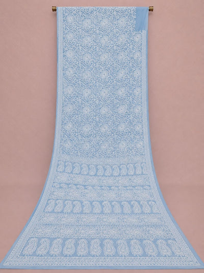 Indiehaat | Blue Georgette Chikankari Saree | Party Wear