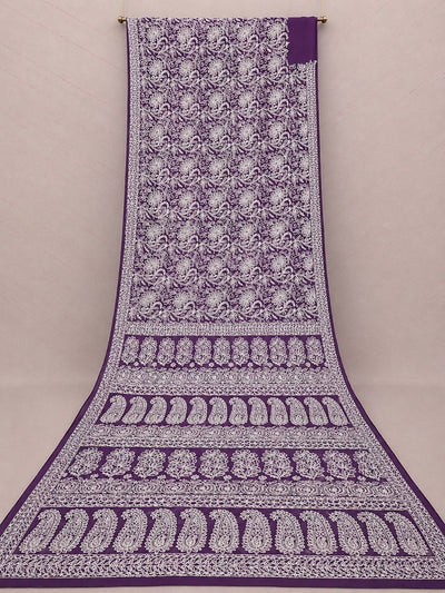 Indiehaat | Purple Georgette Chikankari Saree | Party Wear