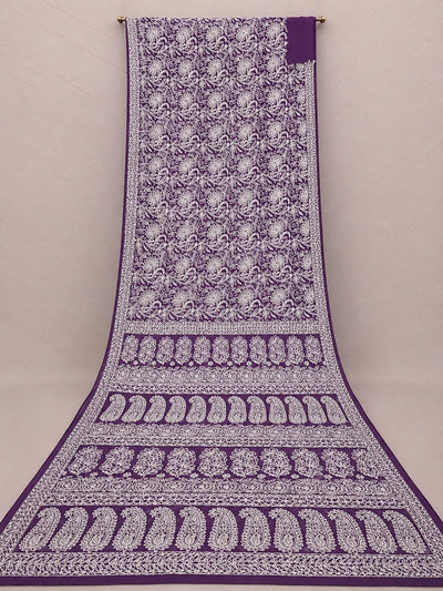 Indiehaat | Purple Georgette Chikankari Saree | Party Wear