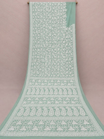 Indiehaat | Green Georgette Chikankari Saree | Party Wear