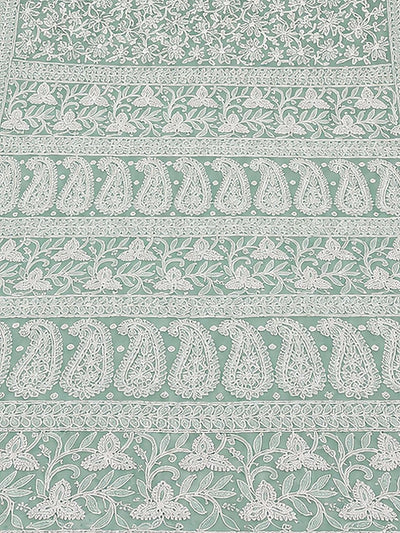 Indiehaat | Green Georgette Chikankari Saree | Party Wear
