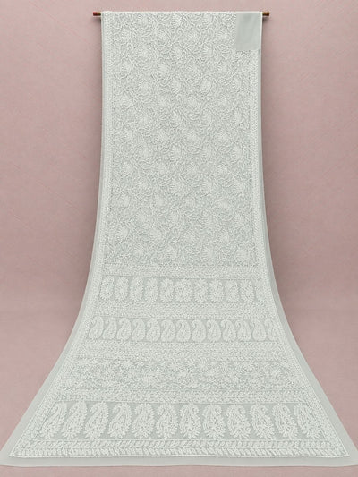 Indiehaat | Gray Georgette Chikankari Saree | Party Wear