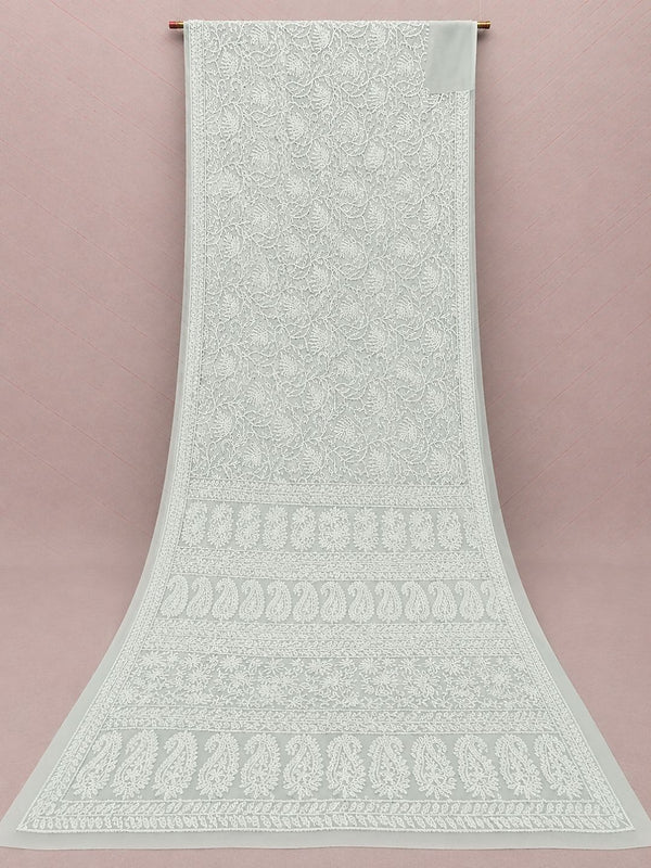 Indiehaat | Gray Georgette Chikankari Saree | Party Wear