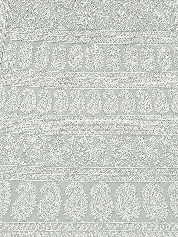 Indiehaat | Gray Georgette Chikankari Saree | Party Wear