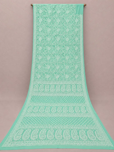 Indiehaat | Green Georgette Chikankari Saree | Party Wear