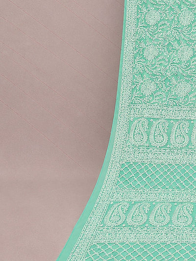 Indiehaat | Green Georgette Chikankari Saree | Party Wear