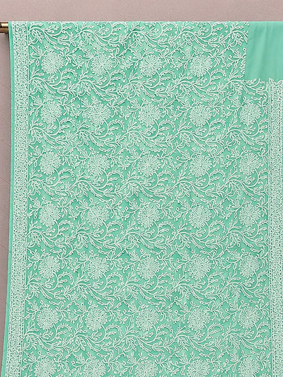 Indiehaat | Green Georgette Chikankari Saree | Party Wear