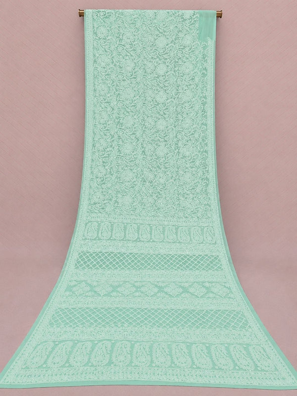 Indiehaat | Blue Georgette Chikankari Saree | Party Wear